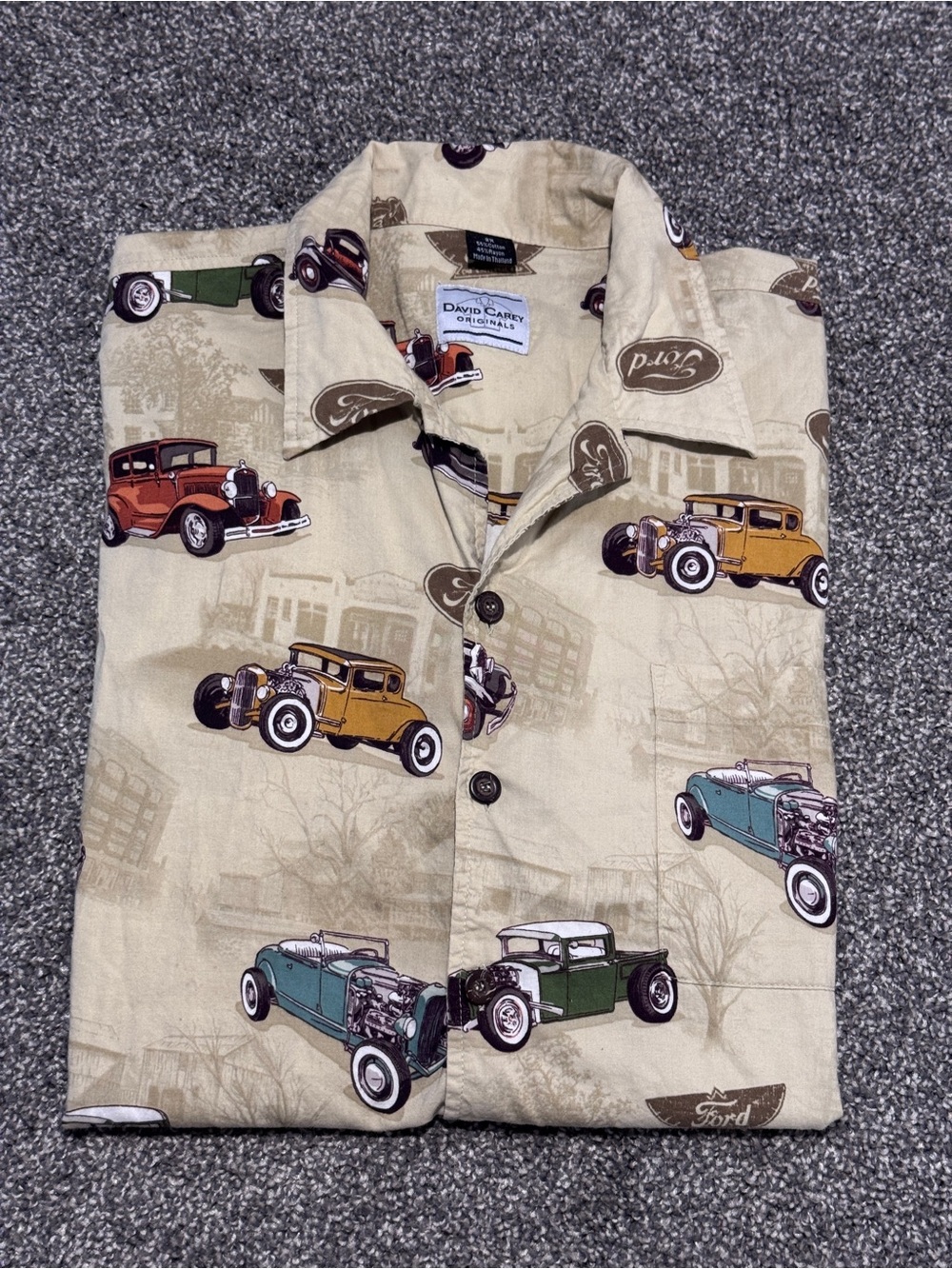 David Carey Originals Button Shirt Classic Cars Ford All Over Print Men's 2XL